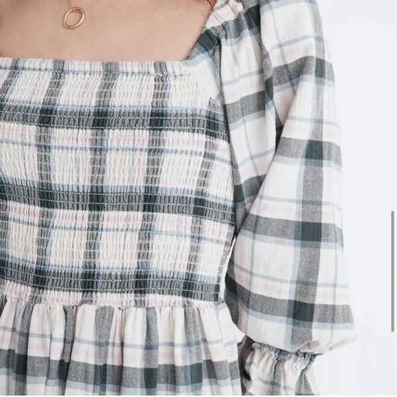 Madewell Lucie Elbow-Sleeved Smoked mini dress in Lebaum Plaid - Picture 4 of 4